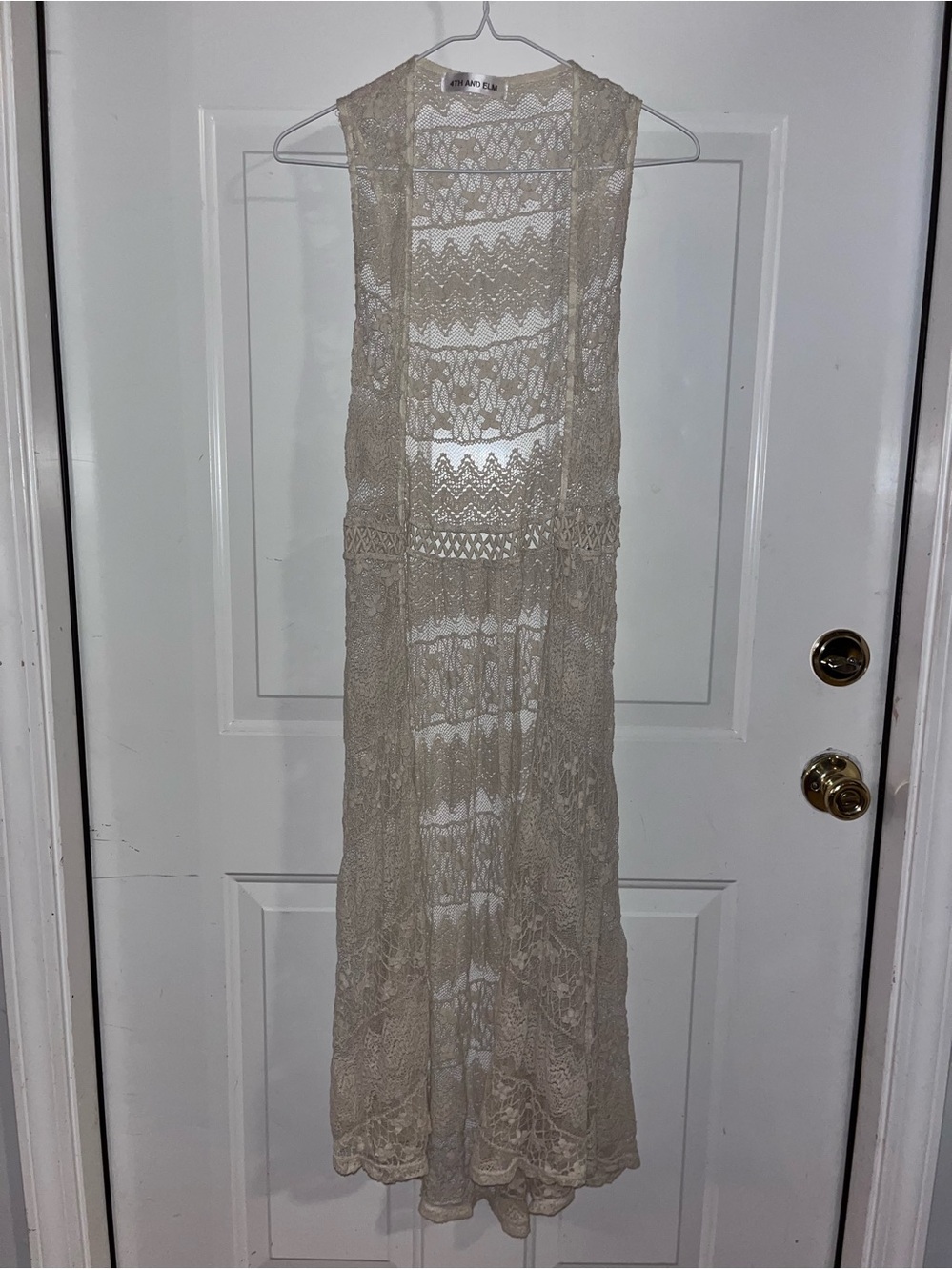 4th and Elm Boho Crochet Long Vest Dress - Cream